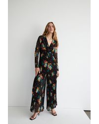 Warehouse - Floral Print Wide Leg Pleated Jumpsuit - Lyst
