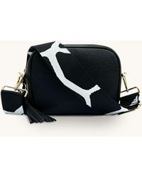 Apatchy London - Black Leather Crossbody Bag With Black & White Giraffe Strap - Lyst