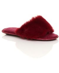 AJVANI - Flat Heel Fluffy Peep Toe Slippers - Lyst