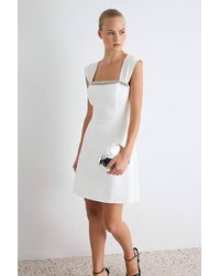 WOVCOR - Square Neck Stone Embellished Short Sleeve A-Line Mini Dress - Lyst