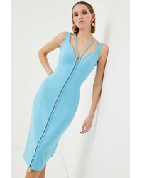 Karen Millen - Petite Figure Form Zip Front Woven Midi Dress - Lyst