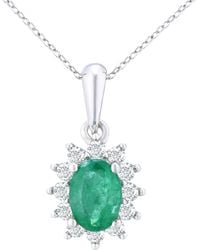 Jewelco London - 9Ct 1/4Ct Diamond Oval Emerald Cluster Necklace 18" - Lyst