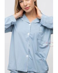 The Colourful Aura - Blue Plain Soft Cotton Long Sleeve Night Suit Women's Silk Sleepwear Pyjama Set - Lyst
