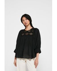 Warehouse - Cotton Voile Top With Cutwork Bib - Lyst