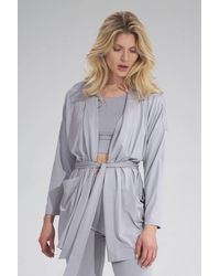 Love Lace - Viscose Relaxed Casual Jacket With Belt & Pockets - Lyst