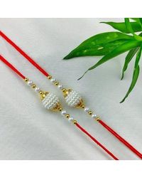 The Colourful Aura - Set Of 2 Of White Golden Pearl Bead Rakhi For Raksha Bandhan - Lyst