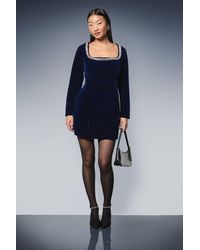Dorothy Perkins - Petite Velvet Embellished Neckline Structured Mini Dress - Lyst