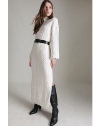 Karen Millen - Cable Knit Belted Midi Dress - Lyst