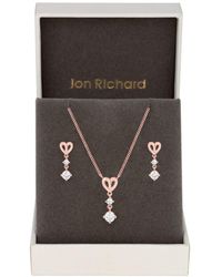 Jon Richard - Rose Gold Plated And Cubic Zirconia Heart Set - Gift Boxed - Lyst