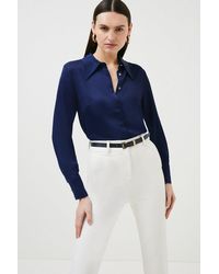 Karen Millen - Viscose Satin 70's Collar Woven Shirt - Lyst