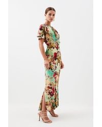 Karen Millen - Petite Floral Satin Woven Crepe Maxi Dress - Lyst