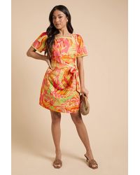 Dorothy Perkins - Petite Lace Trim Wrap Skirt Poplin Printed Mini Dress - Lyst
