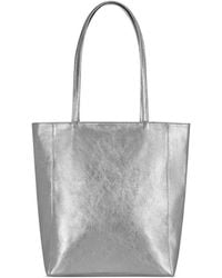 Sostter - Silver Zip Top Leather Tote Shopper Bag - Brnya - Lyst