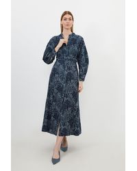 Karen Millen - Denim Floral Jacquard Woven Midi Dress - Lyst