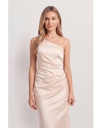 MissPap - Satin Asymmetric Strap Pleated Waist Low Back Maxi Dress - Lyst