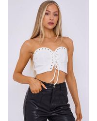 Stylewise - Lace-Up Eyelet Bandeau Crop Top - Lyst