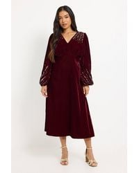 Wallis - Petite Velvet Embellished Midi Dress - Lyst