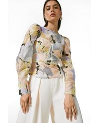 Karen Millen - Silk Cotton Corset Detail Woven Top - Lyst