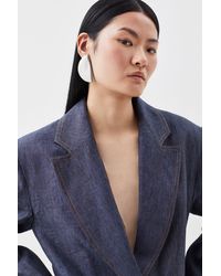 Karen Millen - Indigo Linen Single Breasted Tailored Jacket - Lyst