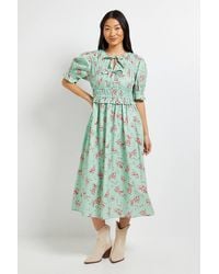 Dorothy Perkins - Petite Tie Front Frill Sleeve Printed Poplin Midi Dress - Lyst