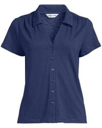 Lands' End - Petite Linen Blend Button Front Polo - Lyst