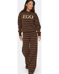 EGO - Wide Leg Striped Knit Low Rise Trousers - Lyst