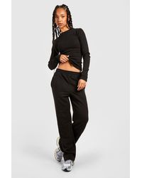 Boohoo - Tall Ribbed Crew Neck Top And Jogger Set - Lyst