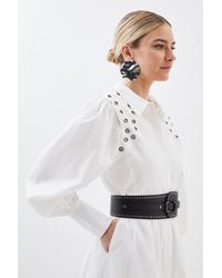 Karen Millen - Petite Cotton Eyelet Belted Long Sleeve Woven Maxi Dress - Lyst