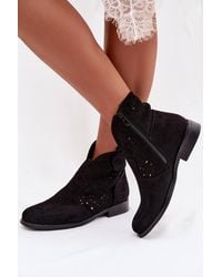 Love Lace - Lace Trim Flat Heel Comfort Ankle Boots With Side Zip Closure - Lyst