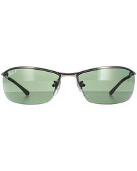 Ray-Ban - Wrap Gunmetal Polarized Green Top Bar 3183 Sunglasses - Lyst