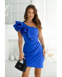 Love Lace - One Shoulder Sleeveless Mini Dress With Zip - Lyst