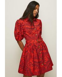 Oasis - Floral Printed Linen Look Belted Skater Dress - Lyst