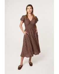 Blue Vanilla - Shirred Waist Short Sleeve V-Neck Midi Dress - Lyst