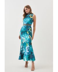 Karen Millen - Petite Diamante Trim Floral Woven Maxi Dress - Lyst
