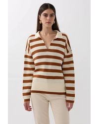 Hiccup - Striped Polo Collar Knit Sweater - Lyst