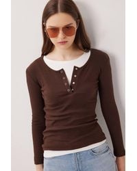 Happiness İstanbul - Slim Fit Ribbed Button-Up Long Sleeve Blouse - Lyst