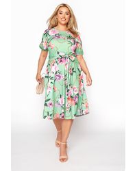 Yours - Chain Print Puff Sleeve Skater Dress - Lyst