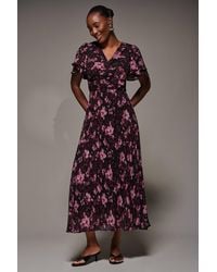 Jolie Moi - Chiffon Ruffle Sleeve Pleated Maxi Dress - Lyst