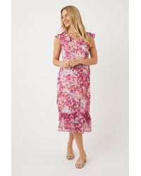 Wallis - Petite Pink Abstract Ruffle Midi Dress - Lyst