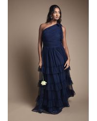 Oasis - Pleated Mesh One Shoulder Tiered Maxi Bridesmaid Maxi Dress - Lyst