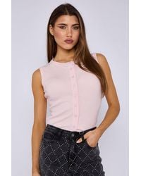 Stylewise - Ribbed Button-Through Sleeveless Vest Top - Lyst