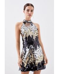 Karen Millen - Petite Disc Sequin Halter Mini Dress - Lyst