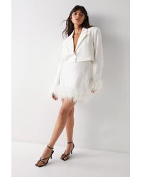 Warehouse - Feather Trim Tailored Mini Skirt - Lyst