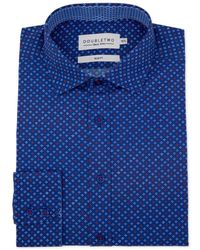 Double Two - Slim Fit Navy Cross Print Long Sleeve Formal Shirt - Lyst