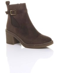 AJVANI - Mid Block Heel Zip Buckle Chunky Chelsea Ankle Boots - Lyst