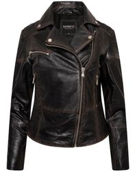 Barneys Originals - Petite Washed Leather Biker Jacket - Lyst
