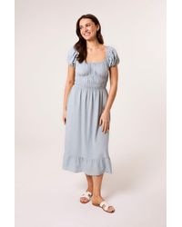 Blue Vanilla - Shirred Waist Short Sleeve Square Midi Dress - Lyst