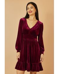 Yumi' - Velvet Long Sleeve Skater Dress - Lyst