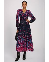 Jolie Moi - Long Sleeve Printed Lace Maxi Dress - Lyst