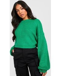 Boohoo - Petite Knitted Crew Neck Long Sleeve Crop Sweater - Lyst